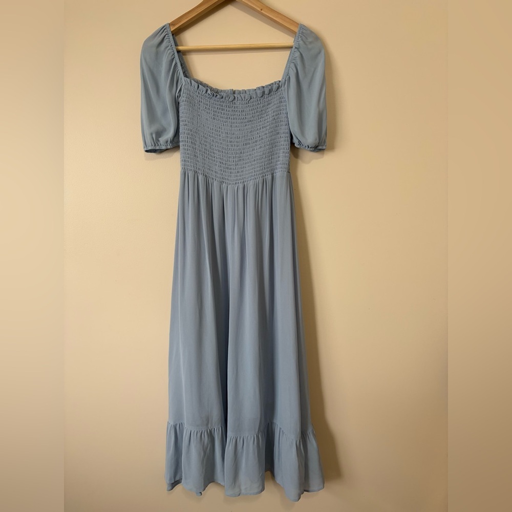 NEW Reformation Meadow Puff Sleeve Midi Dress in Mineral Blue | size S - Picture 7 of 14